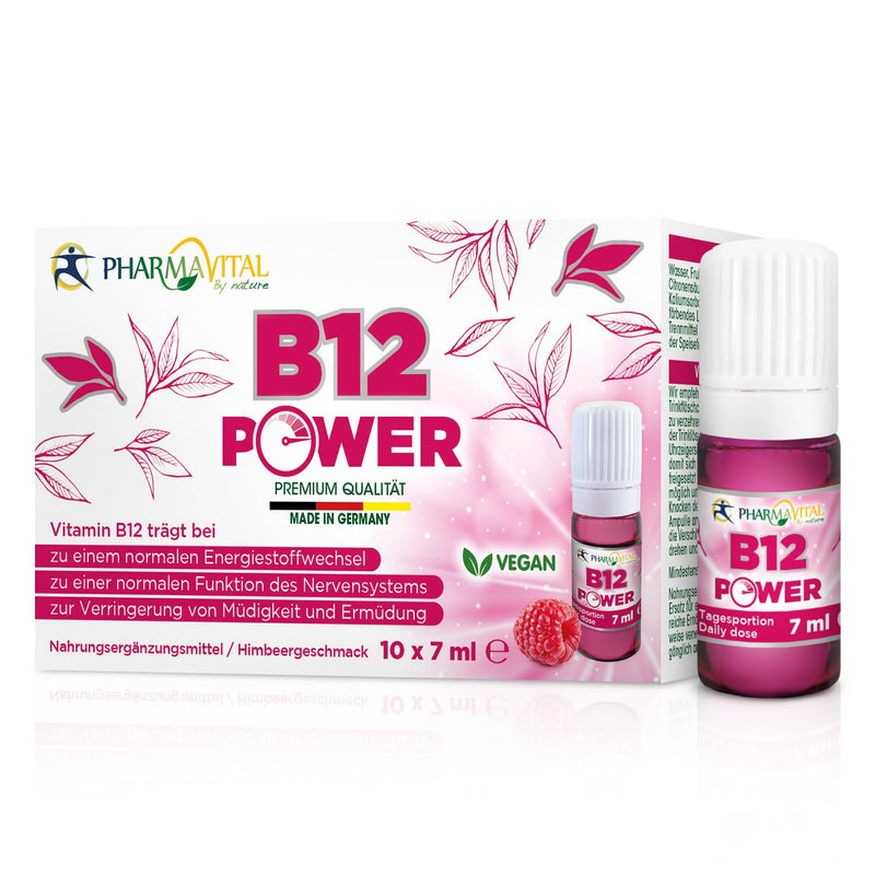 Pharmavital B12 Power Drinking Ampoules With Vitamin B12 Supports Energy Metabolism, Nervous System, Helps Against Fatigue - 10 Shots - 25Œºg Vitamin B12 Per Daily Dose In Raspberry Flavor - NewNest Australia