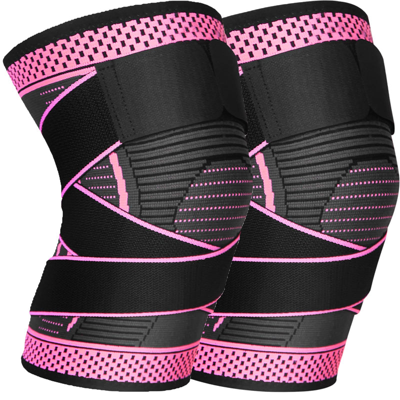Ruilala Knee Support For Men Women Pack Of 2 Sports Knee Support Adjustable Compression Knee Support For Acl, Meniscus Tear, Running, Weightlifting, Volleyball, Basketball (Rose Red, L) - NewNest Australia