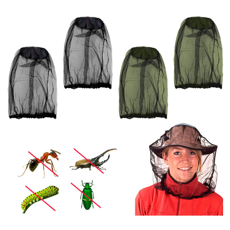 GWAWG Pack of 4 Mosquito Head Net Nylon Mosquito Net Head Protection Fine Mesh Insect Net for Travel Hiking Camping Climbing Black and Green - NewNest Australia