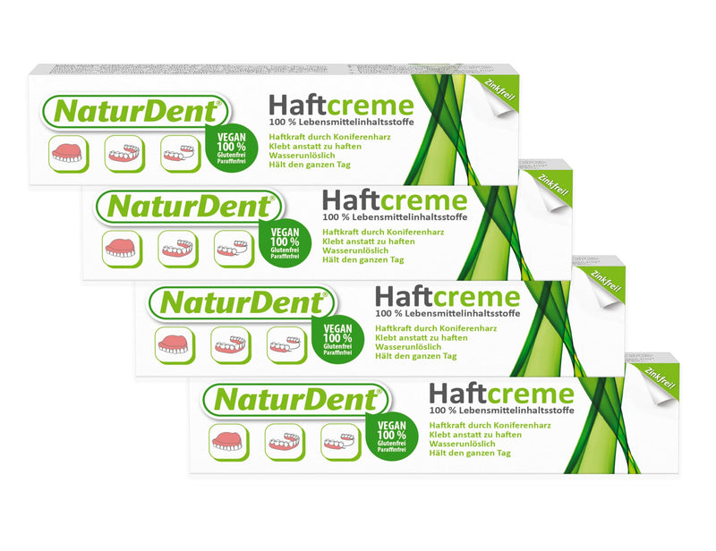 4x NaturDent adhesive cream 40g | The first natural adhesive cream | Insoluble in water - no rinsing, only 1 x daily | 100% food ingredients, vegan, no chemical burden on the body - NewNest Australia