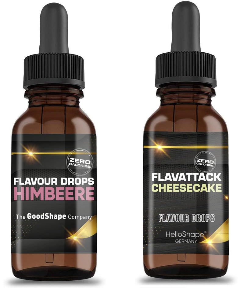Flavor Drops Sugar-Free Set 2X 50 Ml - Raspberry & Cheesecake | Flavor Drops Without Calories For Sweetening With Pipette | Vegan | For Natural Yoghurt, Porridge Or Quark - Hello Shape - NewNest Australia