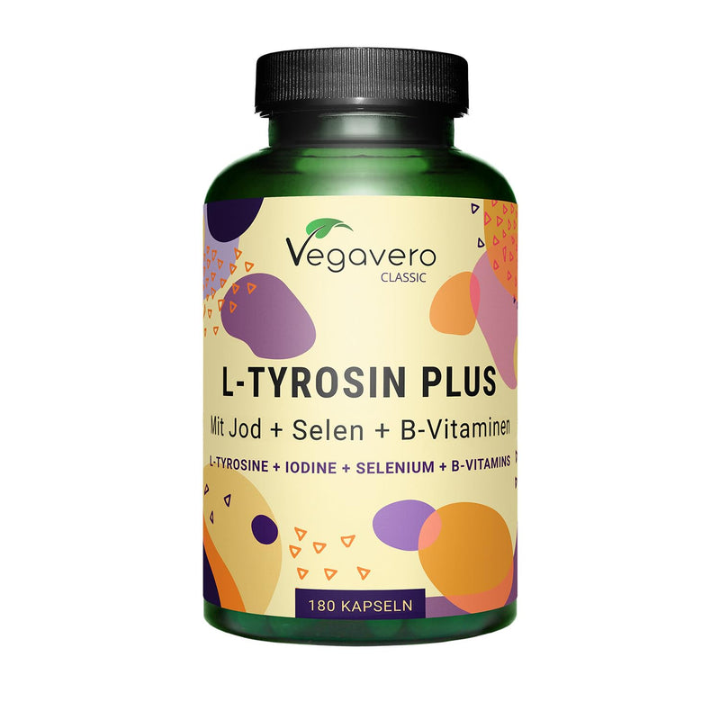 L-Tyrosine 180 capsules with iodine, selenium & B vitamins, vegan & without additives - NewNest Australia