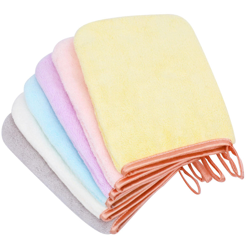 PHOGARY 6 Pcs Microfiber Washing Gloves Wash Cloth Coral Fleece Soft Face Glove Bath Spa Cloth Reusable Makeup Remover Gloves 6 Colors - NewNest Australia