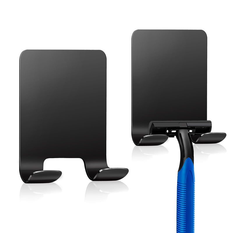 VMUTGA Self-adhesive razor holder hooks, pack of 2, razor holder, shower, stainless steel adhesive hooks for bathroom, kitchen, toilet, office, black - NewNest Australia