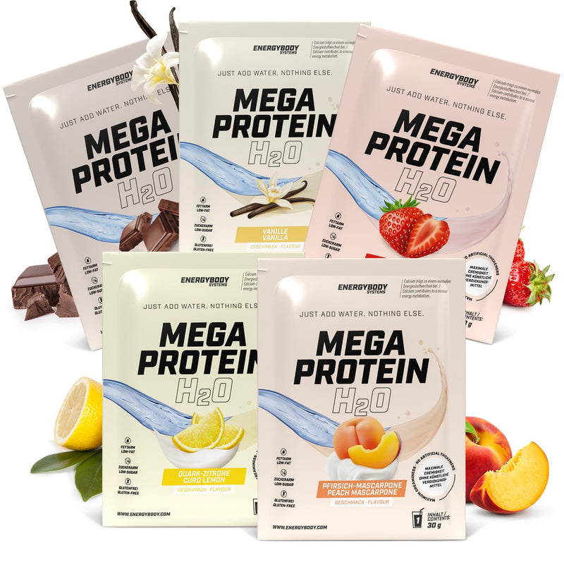 Energybody Mega Protein H2O Protein Powder Sample Pack - 5 X 30 G - Protein Powder Optimized For Water As Whey Casein Mix/Protein Powder Sample Pack / Protein Powder Sample Set - NewNest Australia