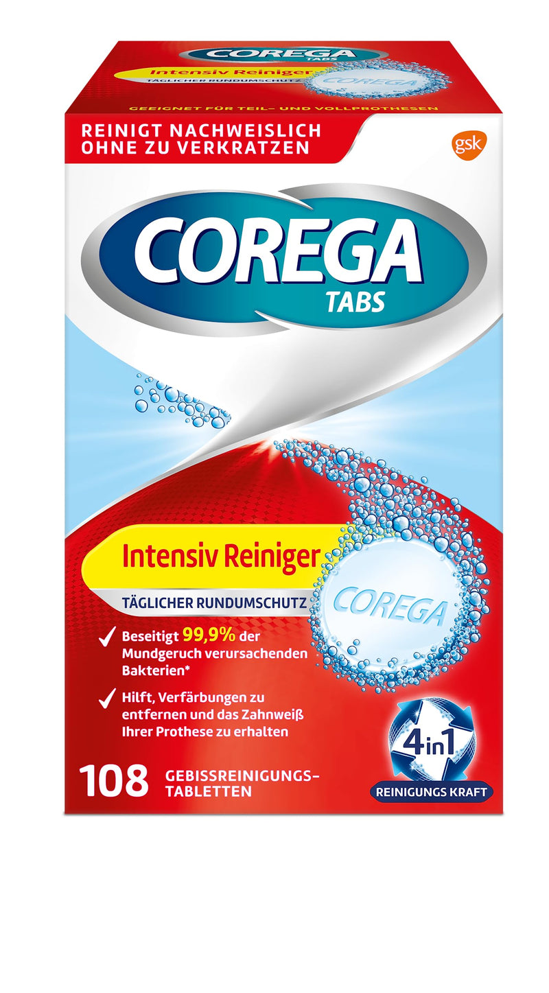 Corega cleaning TABS intensive cleaner all-round protection for removable dentures/third teeth, 1x108 denture cleaning tablets - NewNest Australia