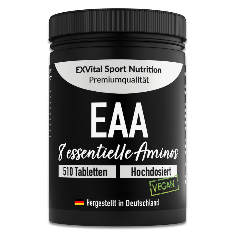 EXVital EAA tablets with 1036 mg per tablet - 510 tablets, all 8 essential amino acids EAAs - multi amino high dose - vegan - bottled in Germany - without additives - NewNest Australia