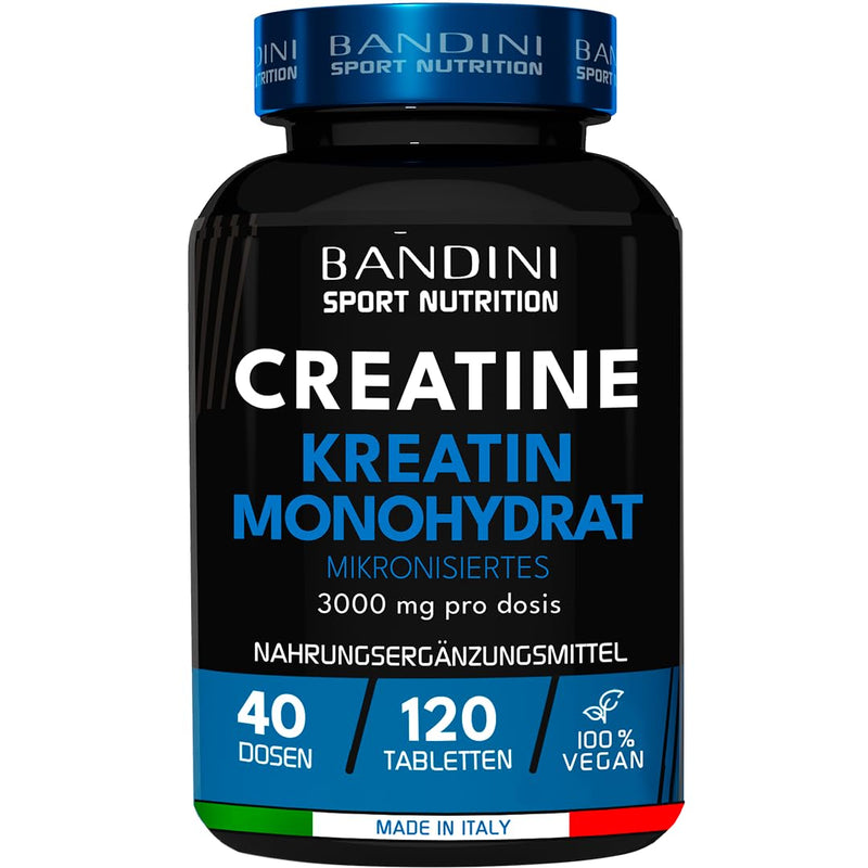Bandini Creatine Monohydrate Mercury Free 120 Tablets - 3000 Mg Creatine Monohydrate In Micronized Quality Optimal High Dose - Creatine Without Additives - 100% Vegan - Supply For 40 Days - NewNest Australia