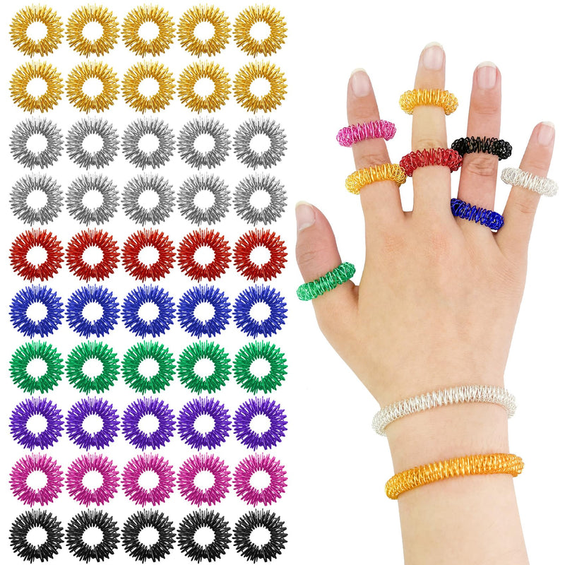 Mis.Moon 50 Pieces Finger Massage Ring And 2 Pieces Massage Bracelets, 8 Colors Spiky Sensory Finger Rings Anti Stress Acupressure Rings, Quiet Stress Reducer And Massager - NewNest Australia