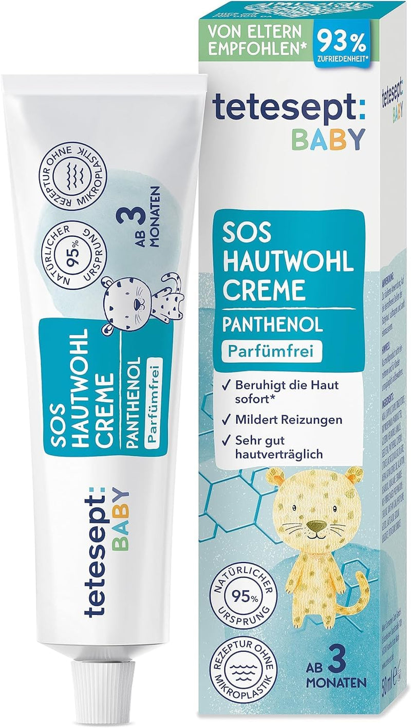 tetesept Baby SOS Skin Wellbeing Cream - Care cream immediately soothes baby skin and alleviates irritation - Perfume-free skin care with panthenol for newborns from 3 months - 50 ml - NewNest Australia