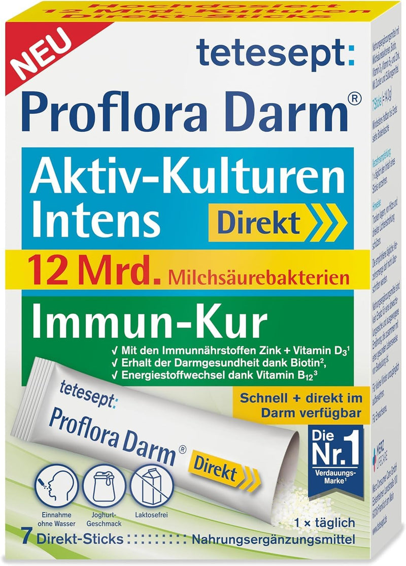 tetesept Proflora Intestinal Active Cultures Intens - dietary supplement with 12 billion lactic acid bacteria, zinc and vitamins - 5 x 7 direct sticks - NewNest Australia