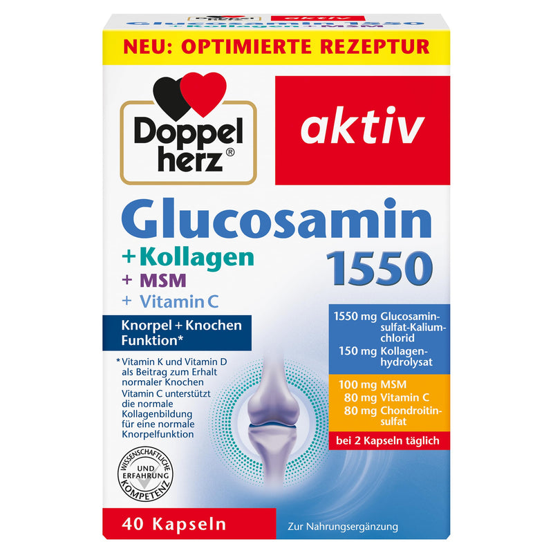 Doppelherz Glucosamine 1550 with Collagen & MSM - With Vitamin C to contribute to normal collagen formation for normal cartilage function - 40 capsules 40 capsules (pack of 1) - NewNest Australia