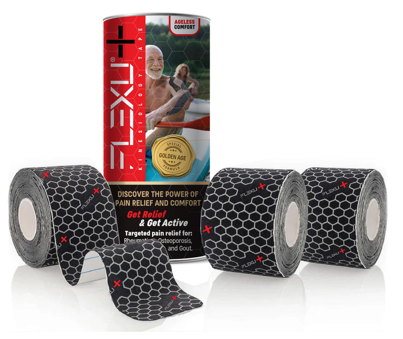 Flexu+ Kinesiology Tape For Seniors; Specially Formulated For Sensitive Skin To Relieve Pain Caused By Arthritis, Bursitis And Fibromyalgia (Mild Formula) Black Mild Formula - NewNest Australia
