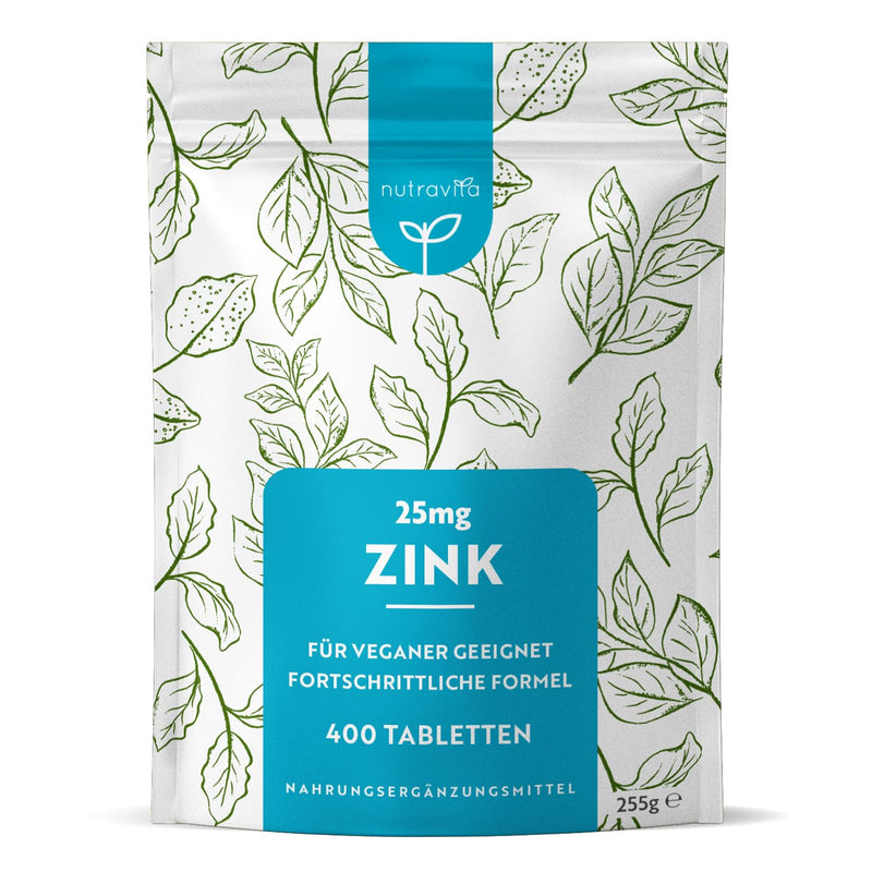 Zinc Tablets 25mg - 400 Vegan Tablets - High Dose Zinc, Without Unnecessary Additives - For Maintaining a Normal Immune System, Cognitive Function, Bones, Hair & Skin - Nutravita - NewNest Australia