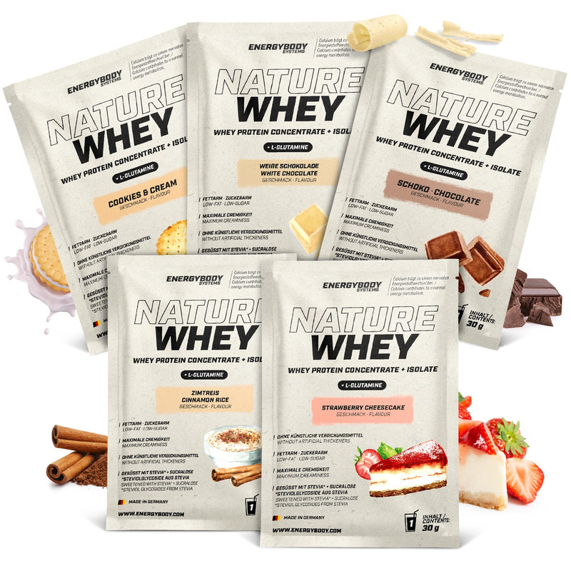 Energybody Nature Whey Protein Powder Sample Pack 2-5 X 30 G - Sugar And Low-Fat Whey Protein Powder Without Artificial Thickeners / Protein Powder Sample Pack / Protein Powder Sample Set - NewNest Australia
