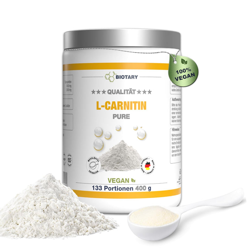 L-Carnitine Pure 400 G - Pure Powder Without Additives - 133 Servings 3000 Mg Carnitine Powder - 100% L-Carnitine Tartrate - Laboratory Tested - Vegan - High Dose - Premium Quality - NewNest Australia
