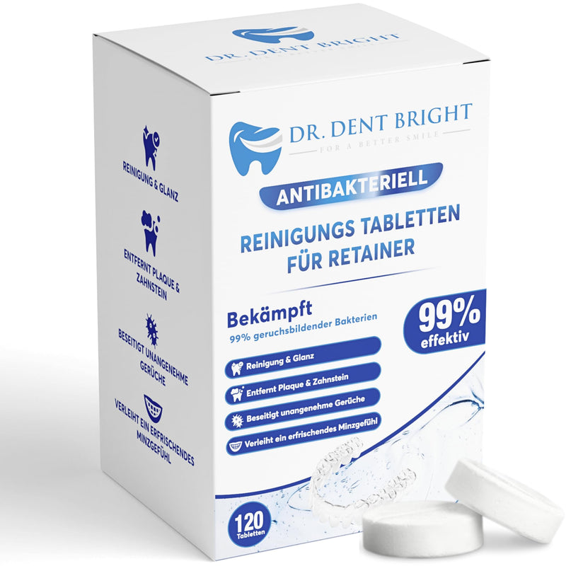 Retainer cleaning tablets - 120 pieces for clean and fresh retainers, dental splints, dentures, dentures - effective cleaner in tab form for braces, bite splints, dentures and mouth guards - NewNest Australia