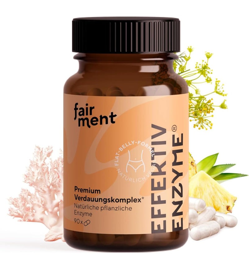 fairment EffectiveEnzyme - NEW - Premium digestive enzyme complex with bromelain, Sango sea coral, lactase, papain | Enzymes Made in Germany | Vegan | 90 capsules per jar (1x jar) 1x 90 capsules - NewNest Australia