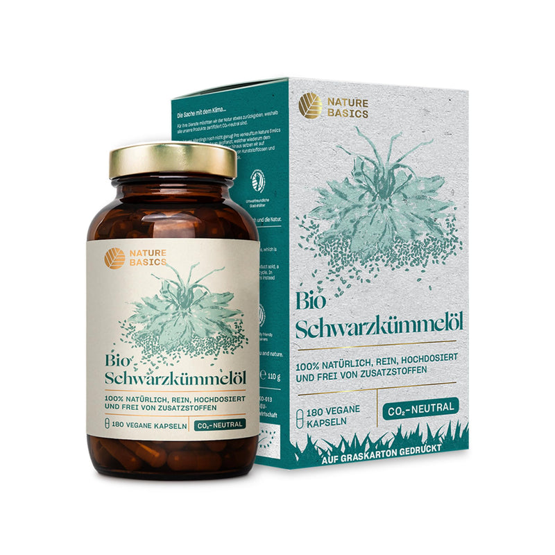 Organic black cumin oil - 180 high-dose capsules / 500 mg high-quality organic black cumin oil & 250 mg linoleic acid per capsule / Vegan, certified & sustainable in a glass - NewNest Australia