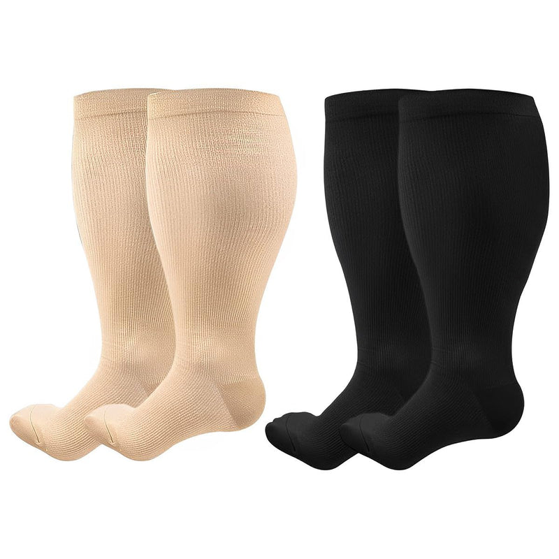 Plus Size Compression Socks For Women And Men, 2 Pairs Medical Compression Stockings, Wide Calf Compression Stockings, Knee Support, Promotes Blood Circulation And Reduce Swelling - NewNest Australia
