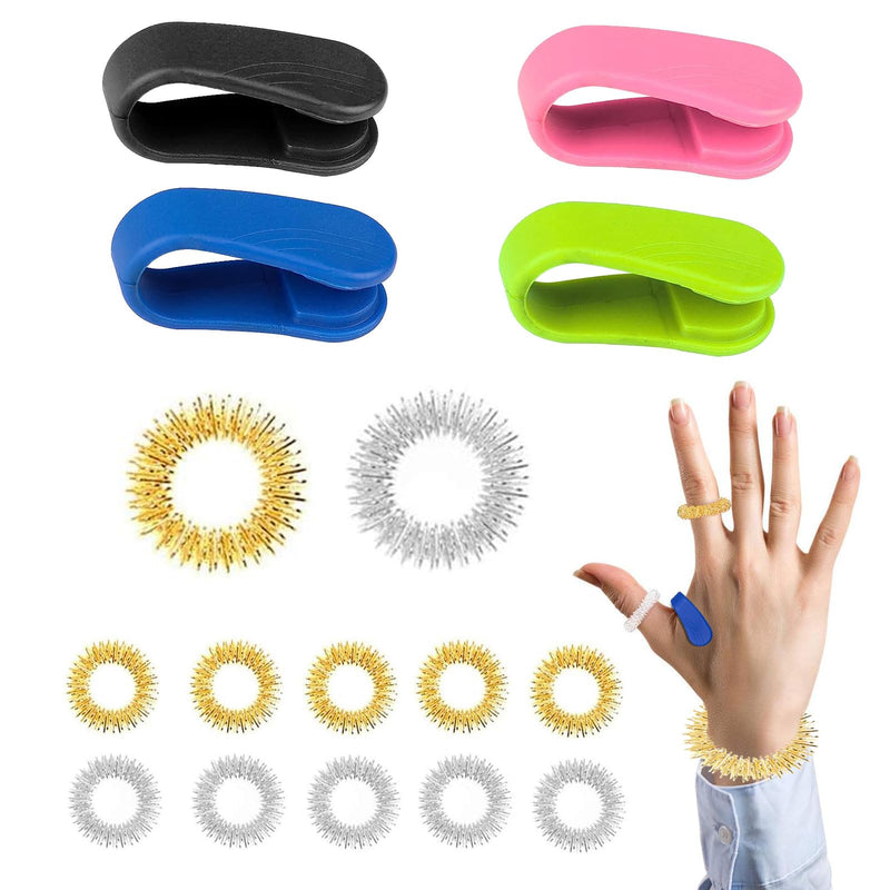 Pack Of 16 Acupressure Clip Hand Massager Acupressure Ring, Hand Clip, Migraine Clip, Finger Massage Ring, Anti-Stress Ring For Anxiety Patients, Work Pressure (4 Acupressure Clip 12 Acupressure Ring) - NewNest Australia
