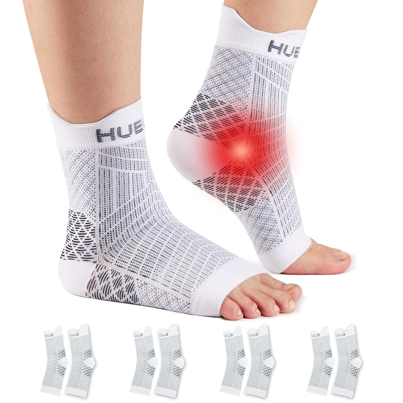 Hueglo 4 Pairs Ankle Brace Orthopedic Compression Socks Neuropathy Ankle Brace Arthritis Achilles Tendon Bandage Plantar Fasciitis Foot Bandage Ankle Sports Plantar Fasciitis Socks, White - NewNest Australia
