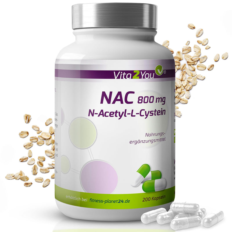 Vita2You NAC 800mg - 200 capsules - N-Acetyl L-Cysteine - without additives - high dosage - amino acid - premium quality - NewNest Australia