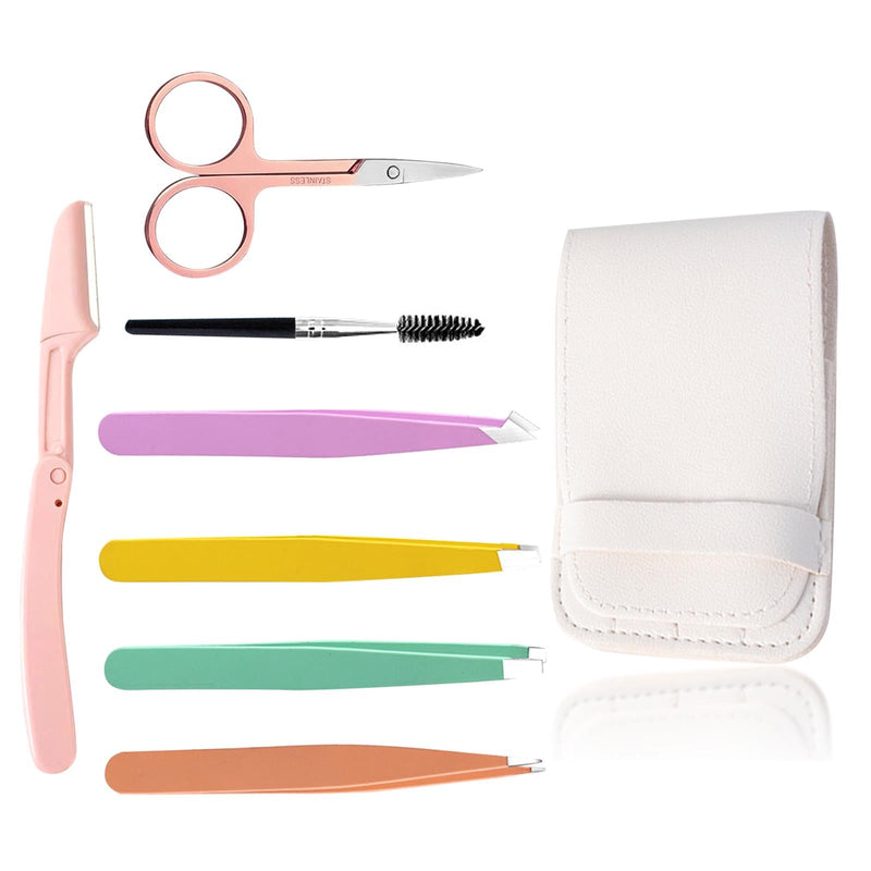 Munskt Eyebrow Tweezers Set, 7 Pieces, Stainless Steel Tweezers For Ingrown Hair Removal And Eyebrow Plucking, Precision Facial Cleansing Tools For Men And Women - NewNest Australia