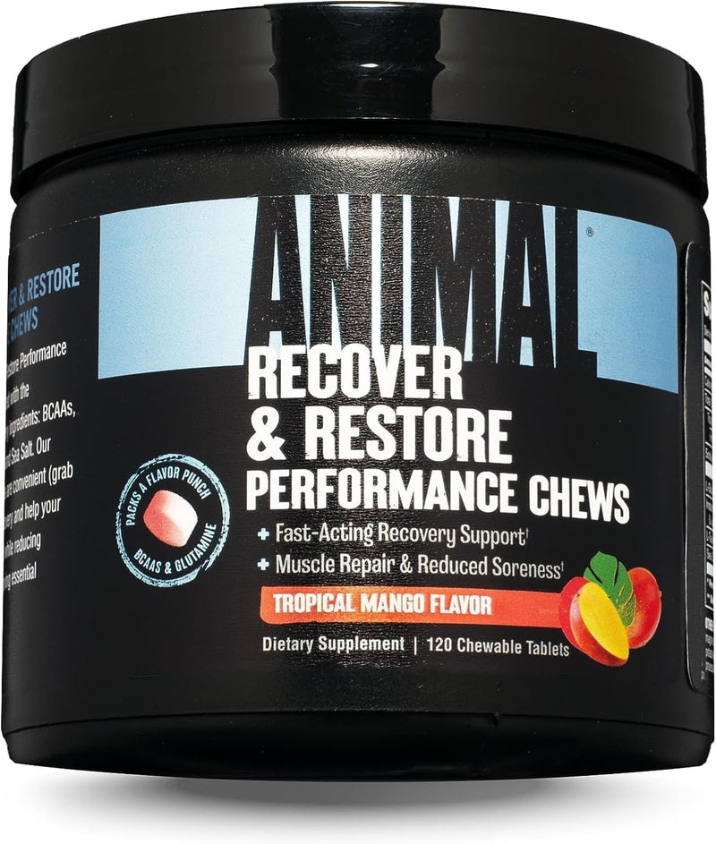 Universal Nutrition ANIMAL RECOVERY CHEWS (Tropical Mango) - quick recovery with BCAAs, taurine and glutamine for muscle regeneration, supports hydration, 120 chewable tablets - NewNest Australia