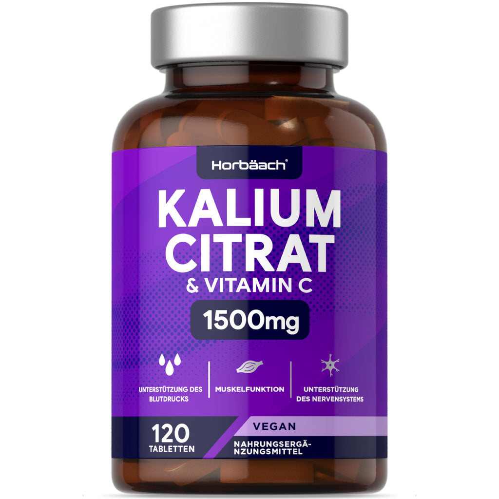 Potassium citrate high dose 1500mg with 200mg vitamin C | 120 Potassium Citrate Tablets | Vegan potassium supplement | from Horbaach - NewNest Australia