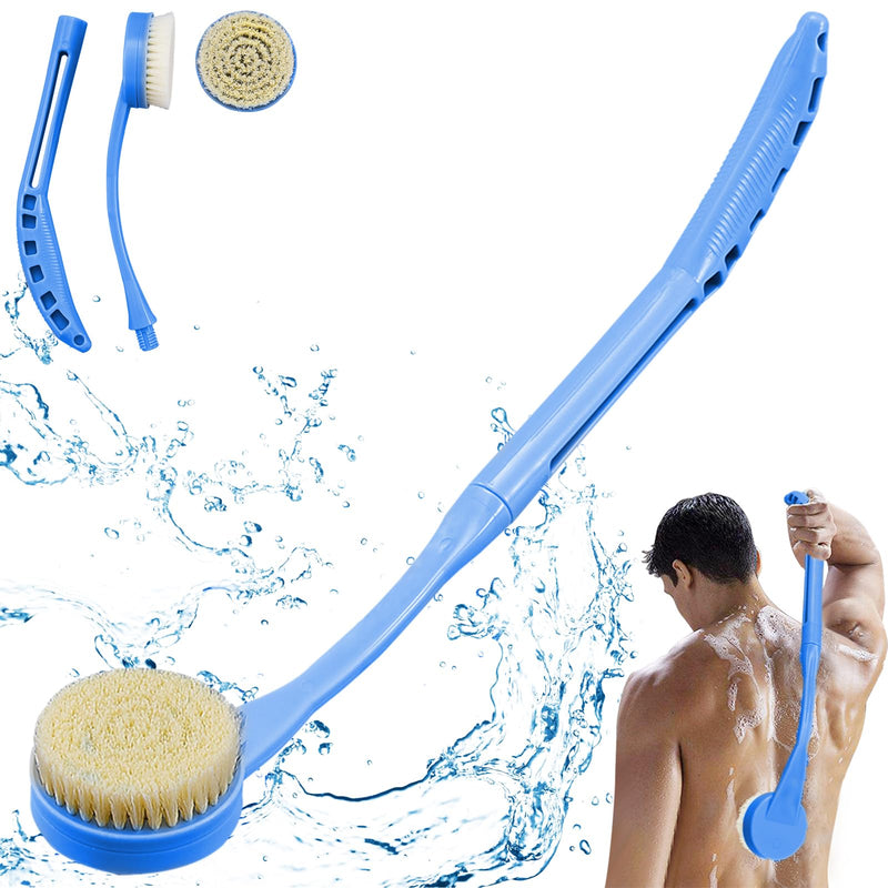 Back Brush Shower, 50.1 Cm Bath Brush With Long Handle, Curved Handle Back Brush For Showering Elderly And Disabled People, Limited Mobility, Optimal Back Care (Blue) - NewNest Australia