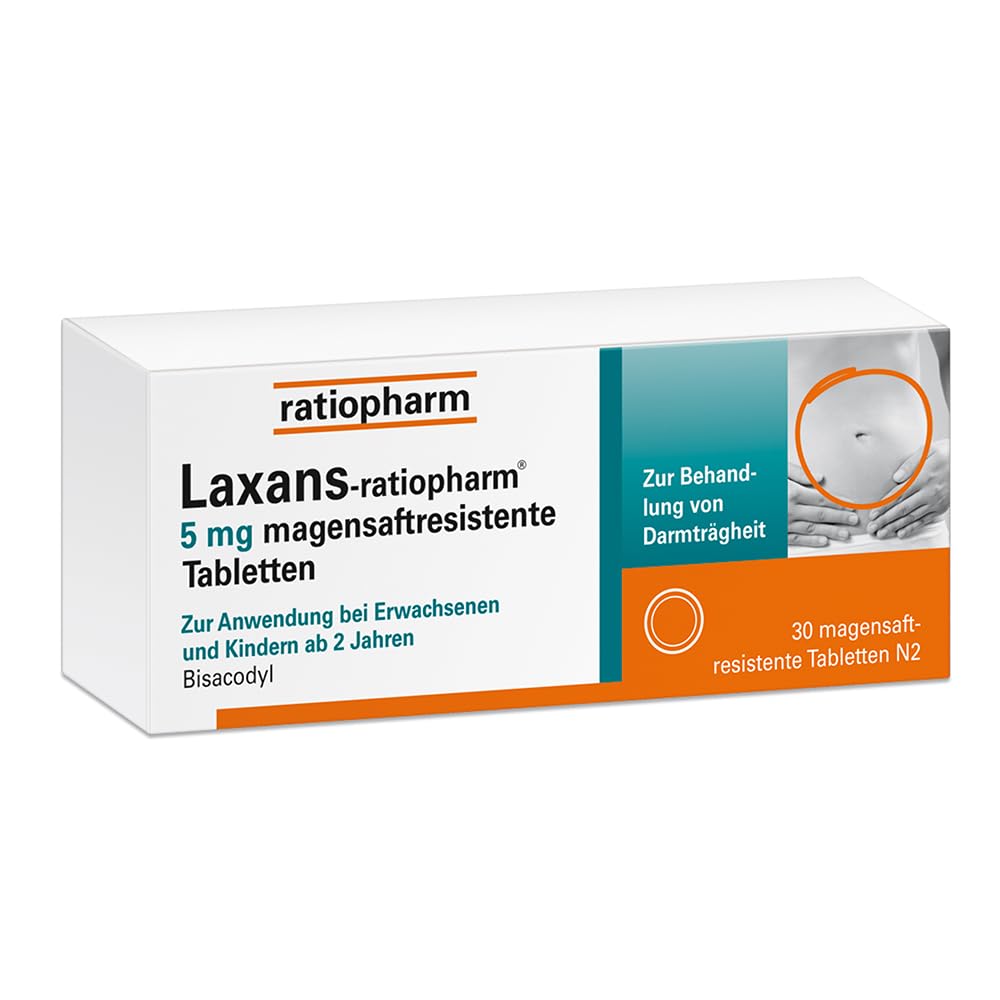 Laxans-ratiopharm 5 mg gastro-resistant tablets: Help plannably and gently with constipation with the active ingredient bisacodyl, 30 tablets - NewNest Australia