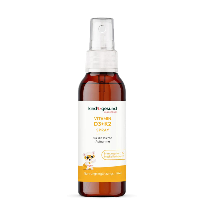 child-healthy vitamin D3 + K2 spray for children I Vegan I 182 sprays for up to 6 months I 560 IU vitamin D3 & 23 µg vitamin K2 per spray - NewNest Australia