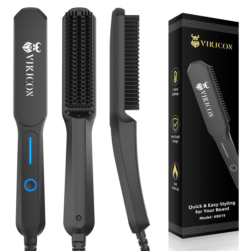 VIKICON Beard Straightener Comb for Men, Mini Professional Hair Straightener with Negative Ions, 3-Segment Temperature, Portable and Quick for Beard and Hair Styling - NewNest Australia