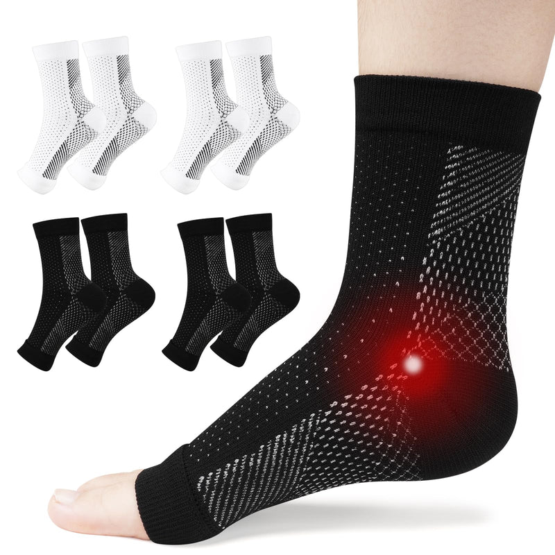 Acwoo Ankle Brace, 4 Pairs Ankle Brace Compression Socks For Women And Men For Plantar Fasciitis Arthritis Acl Joint Pain Heel Spurs Sports Foot Wraps Ankle Joint (Black + White, L/Xl) - NewNest Australia