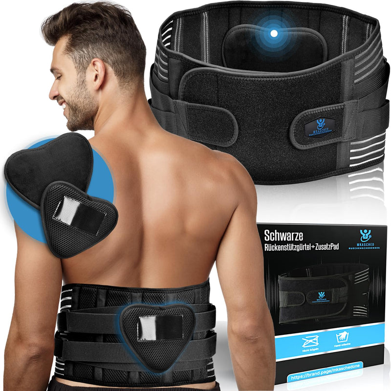 MKASCHED back support belt black for men and women, intervertebral disc belt, abdominal belt, back bandage, kidney belt, back pain relief + bonus extra lumbar cushion (L) L - NewNest Australia