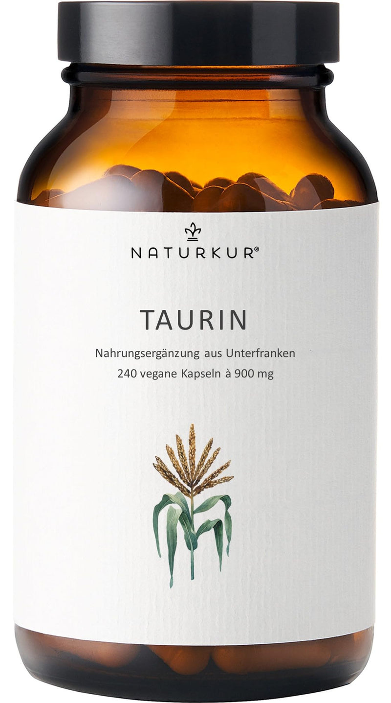 Naturkur® Taurine 900 mg - 240 capsules in a pharmacist jar - vegan, laboratory tested, without additives, handmade in Lower Franconia - NewNest Australia