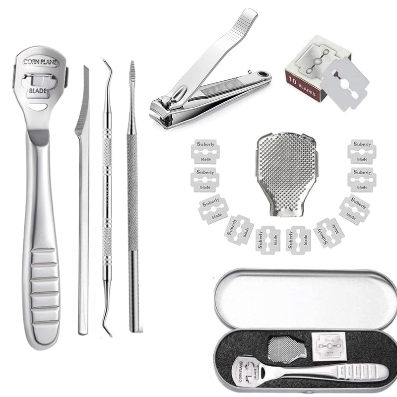 Pedicure Callus Razor Set, Callus Slicer, Foot File, Callus Remover, Feet, Stainless Steel Foot Rasp, Hard Skin Heel, Callus Removal For Hand Feet Foot Care With 10 Replacement Blades - NewNest Australia