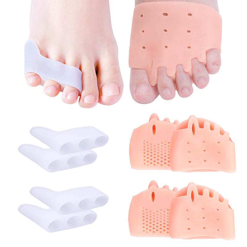 2 Pairs Small Toe Separator And 2 Pairs Forefoot Pads, Metatarsal Pads, Three Hole Toe Spreader, Toe Separator With Gel Metatarsal Pads, For Overlapping Toes, Relieves Forefoot Pain - NewNest Australia