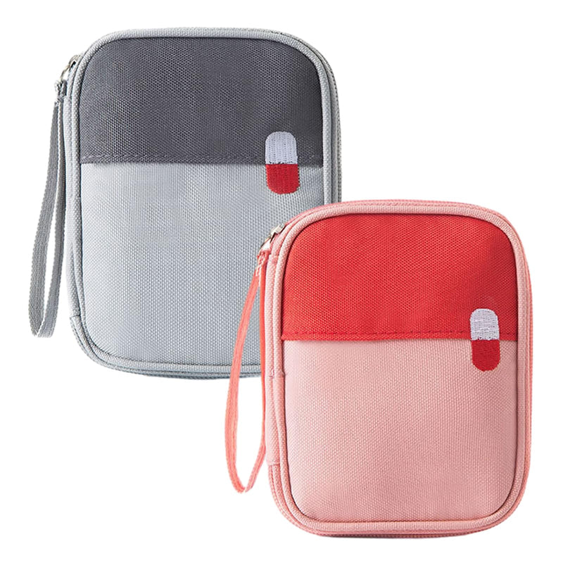 Pack Of 2 Travel Pharmacy Bag, Portable Medicine Bag, Waterproof Medicine Storage Bag, Mini First Aid Bag, Empty, Small Travel Pharmacy Bag For The Office, Travel, Camping (Grey, Wine Red), Grey, Wine - NewNest Australia