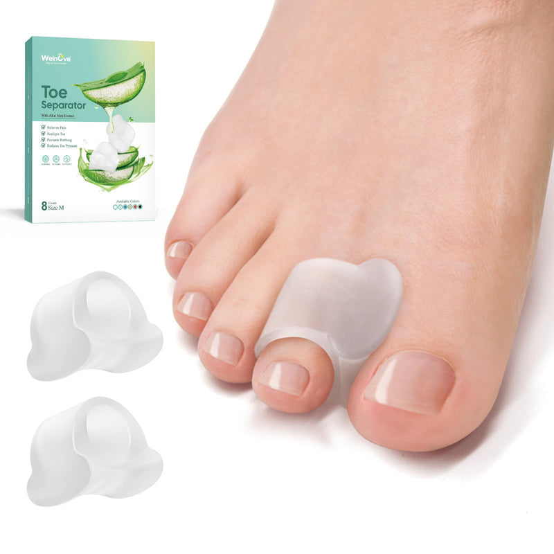 Welnove Toe Separators for Overlapping Toes - Toe Spacers Made of Aloe Vera Extract - Toe Correction for Hammer Toes - Bunion Relief for Men and Women (Medium, Pack of 8) Transparent - NewNest Australia
