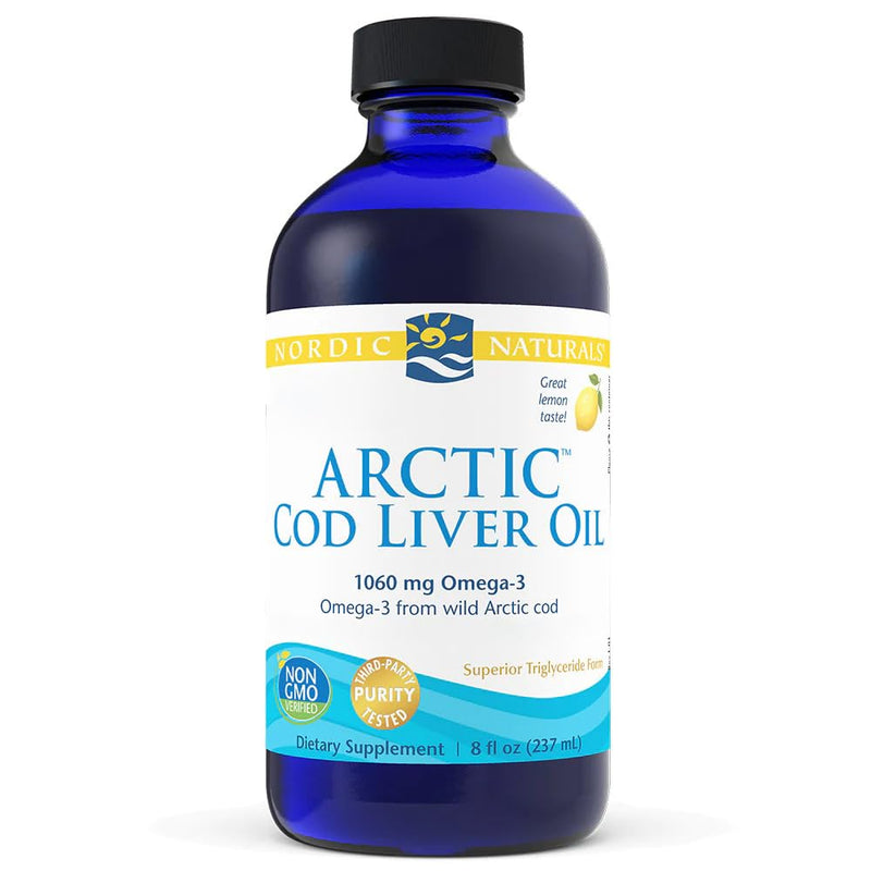 Nordic Naturals Arctic Cod Liver Oil, 1060mg Omega-3 from cod liver oil, with EPA and DHA, lemon flavor, 237ml, laboratory tested, soy-free, gluten-free, non-GMO - NewNest Australia