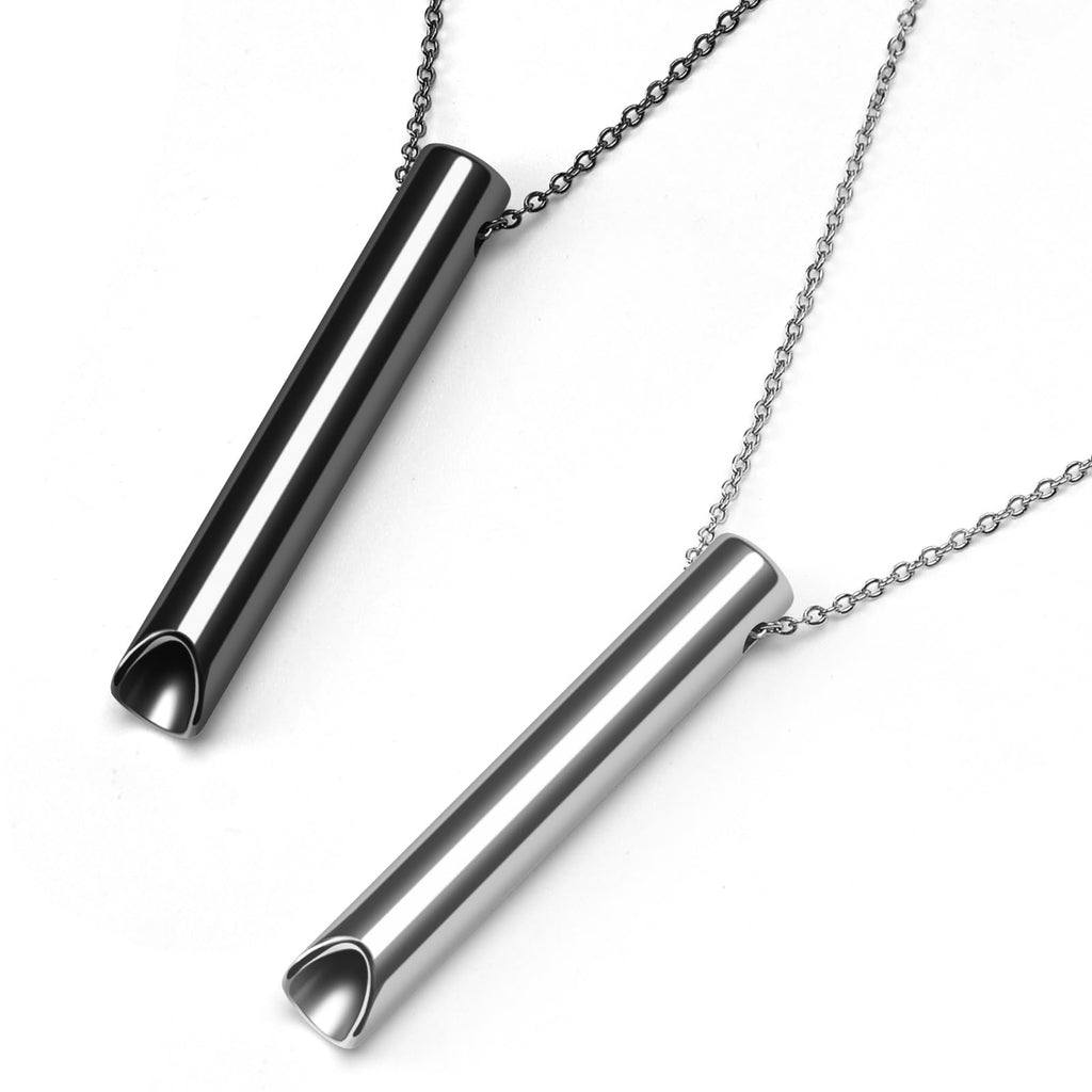 Stress Relief Necklace Breathing Necklace Stainless Steel Necklace Breathing Exercises Necklace For Men Women, Stress Relief Mindful Breathing Necklace For Meditation, Relaxation, Calming (Black+Silver) - NewNest Australia