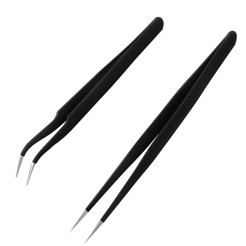 Sularpek 2 pieces eyelash tweezers, eyelash extension tweezers, stainless steel curved straight tweezers, for eyelashes, nail art, jewelry making, can be used (black) 2 pieces black tweezers - NewNest Australia