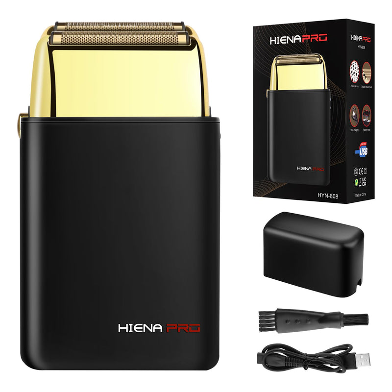 HIENA PRO foil razor men's electric razor Zero Gap skin wireless rechargeable travel razor black shaving set black gold - NewNest Australia