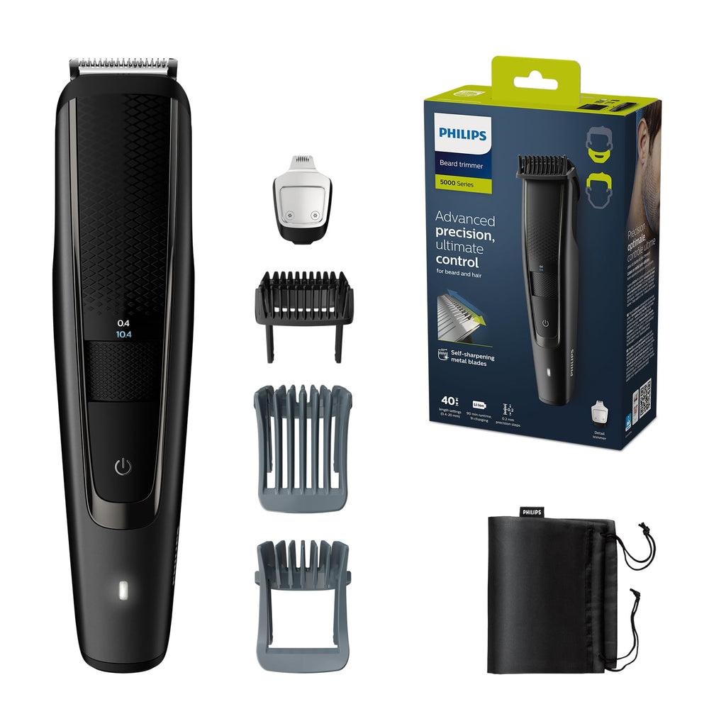 Philips Beard Trimmer S5000 - Electric Beard Trimmer for Men, Comb Attachments, Lift and Trim Pro System, 40 Adjustable Cutting Lengths, 90 Minutes Battery Operation & 1 Hour Charging Time (Model BT5515/75) - NewNest Australia