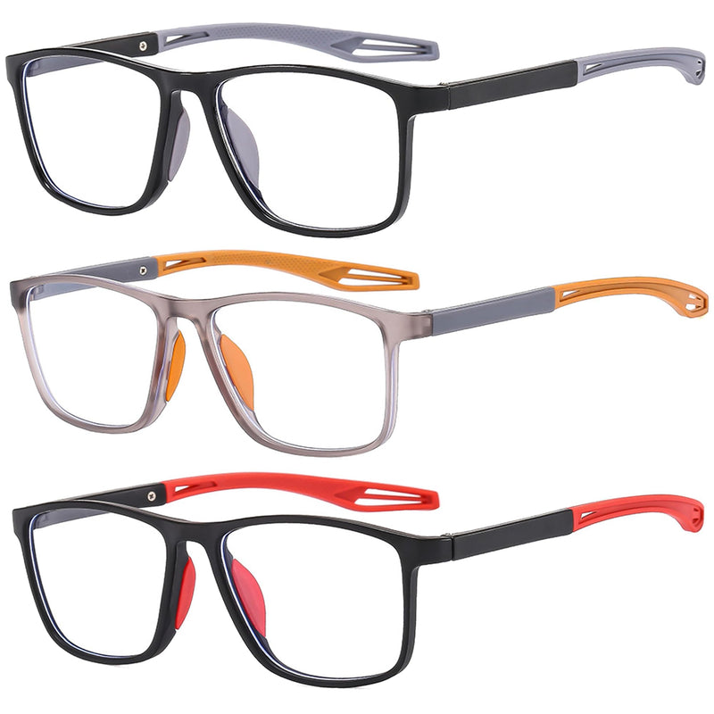 Fsread Men's Reading Glasses Set of 3 Sporty Design, Comfortable and Flexible Lightweight Blue Light Blocking Reading Aid for Men Black Gray, Gray Orange, Black Red 1.5 Diopters - NewNest Australia