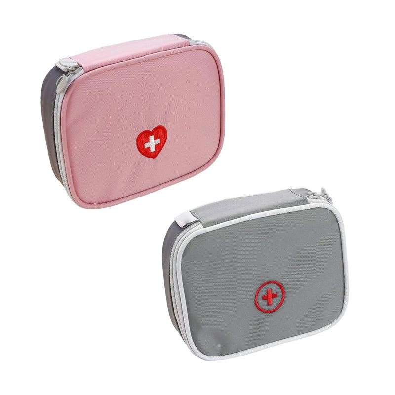 Pack Of 2 Medicine Bag, First Aid Kit, Square Organizer, Mini Carry-On Medicine Bag, Multi-Compartment Nursing Bag, Comfortable Travel Medicine Bag (Pink, Grey) - NewNest Australia