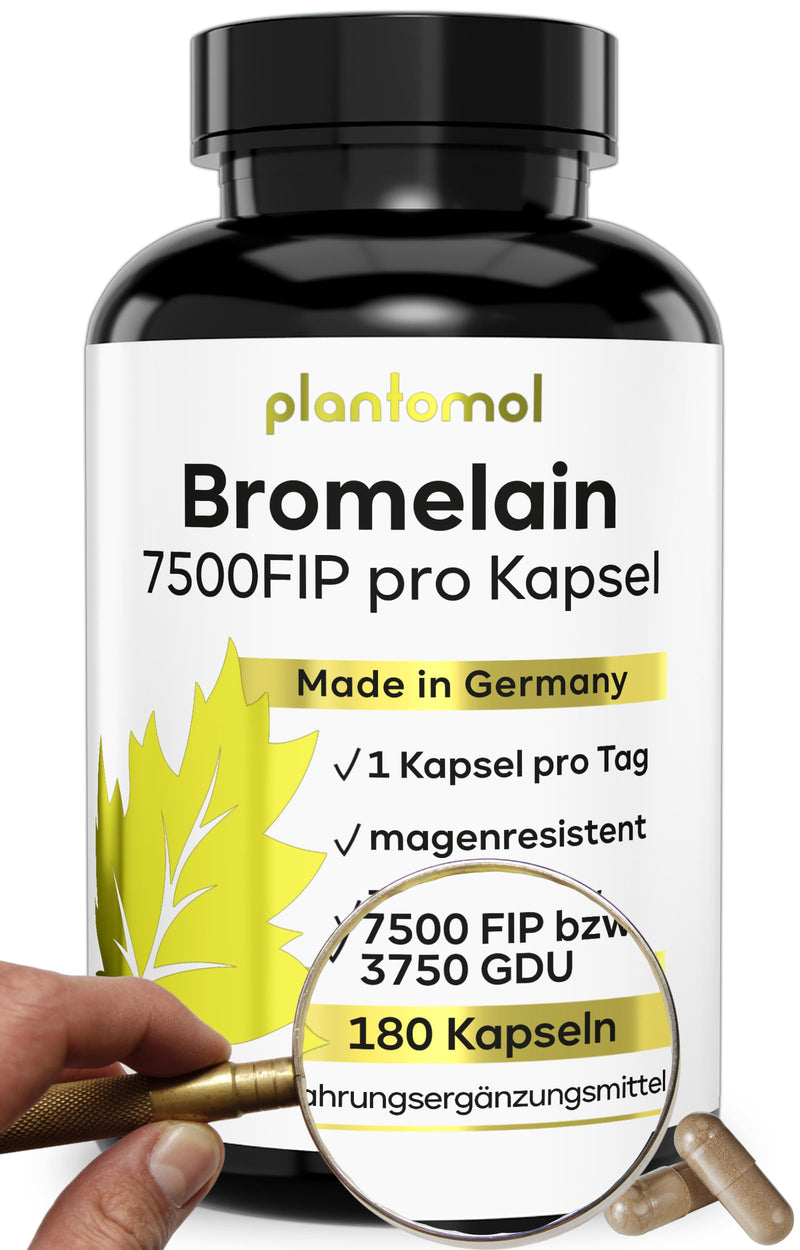 180 Bromelain Capsules With 7500 Fip Per Capsule, Bromelain High Dose With 750 Mg Bromelain Enzyme From Pineapple Extract, Particularly High Enzyme Activity Of 10,000 Fip/G, Vegan Plantomol - NewNest Australia