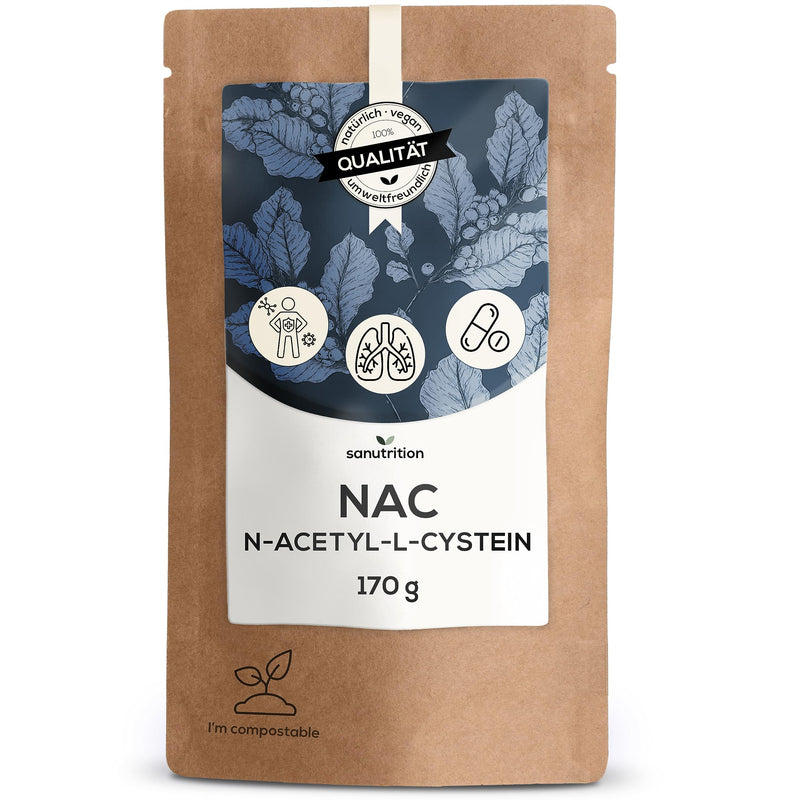 Sanutrition NAC powder 170 g per bag for more than 6 months - NAC Acetyl L-Cysteine in the best quality - N-Acetyl-Cysteine powder 100% pure and produced in Austria without additives - NewNest Australia